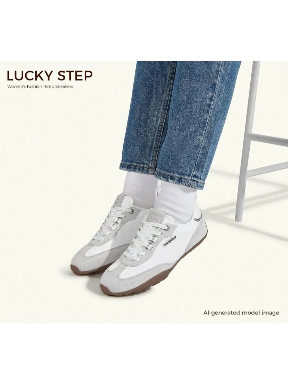 Women's White/Grey Faux Leather Retro Fashion Comfortable Lace Up Skate Sneakers